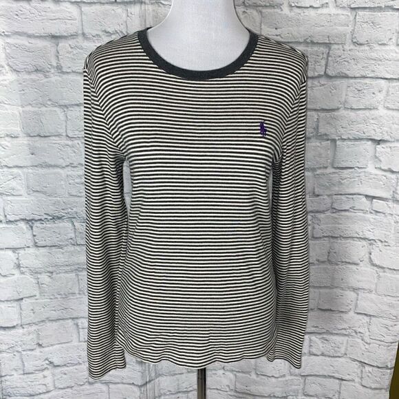 Ralph Lauren Sport women XL scoopneck Longsleeve stripe top grey/white - Picture 1 of 10